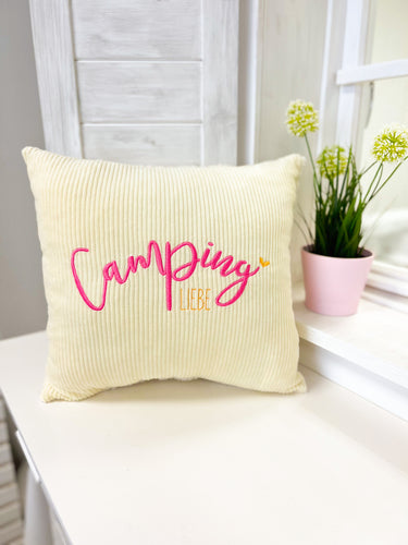 Kissen Camping-Liebe in Vanille/pink