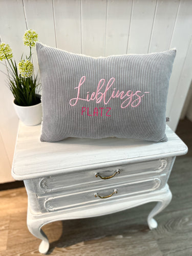 Lieblingsplatz Kissen in grau/rosa