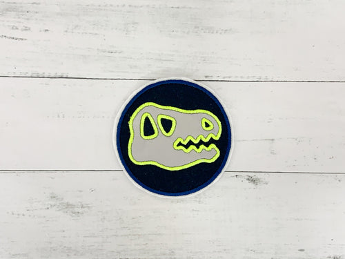 Klett-Applikation, reflektierend mit T-Rex (dunkelblau/neongelb)