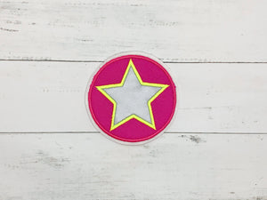 Tornister/ Ranzen - Patch mit Stern reflektierend, pink/neongelb