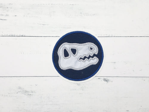 Klett-Applikation, reflektierend mit T-Rex (dunkelblau)