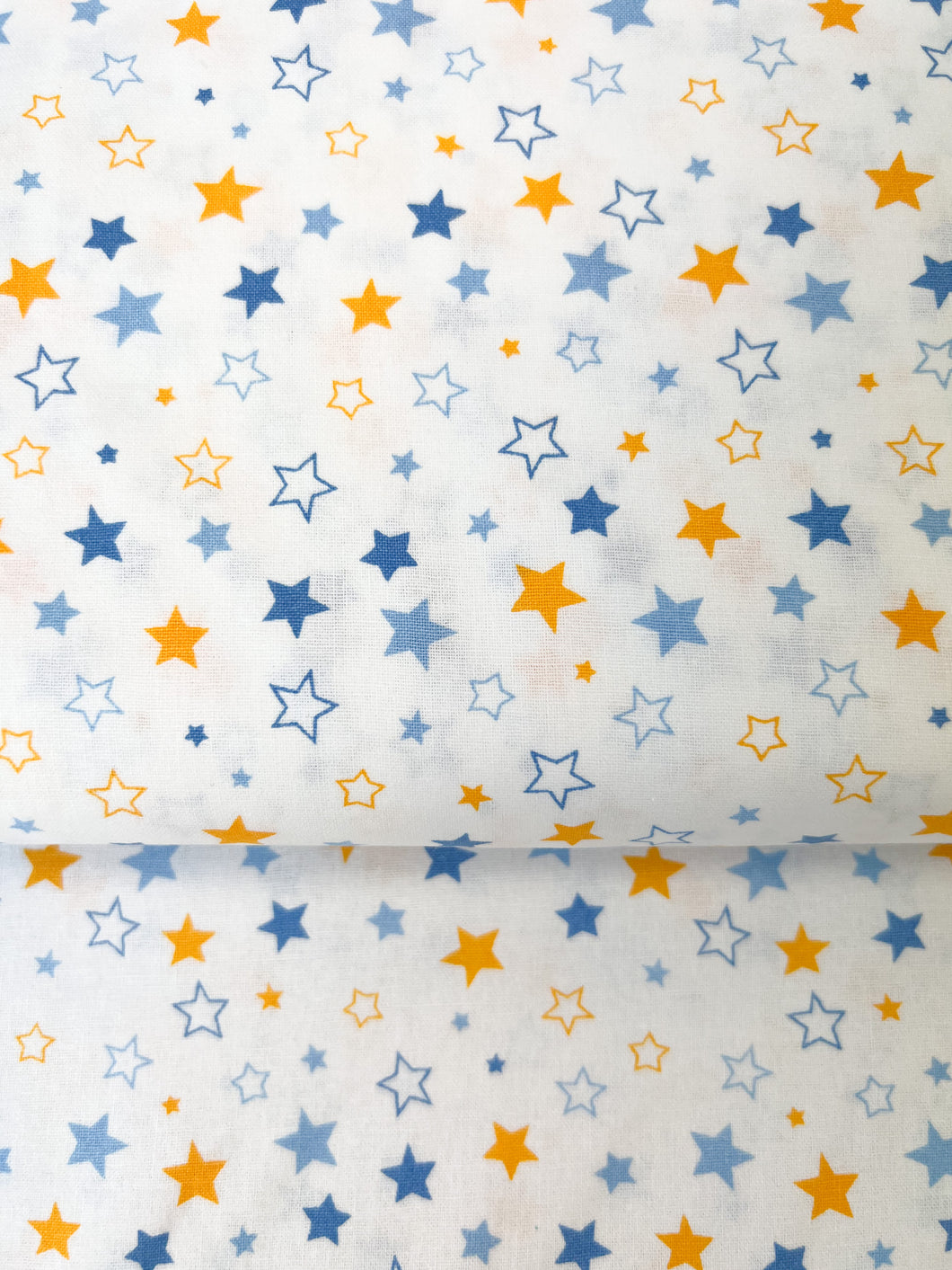 Baumwollstoff Sterne hellblau/senfgelb