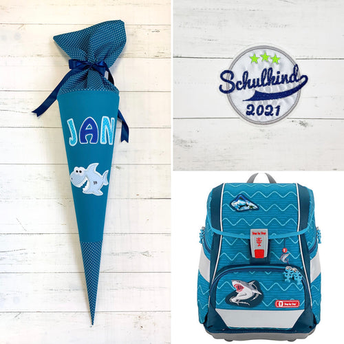 Schultüte Hai Petrol/blau