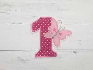 Geburtstagszahl mit Schmetterling pink/rosa, Zahl 1-6 möglich