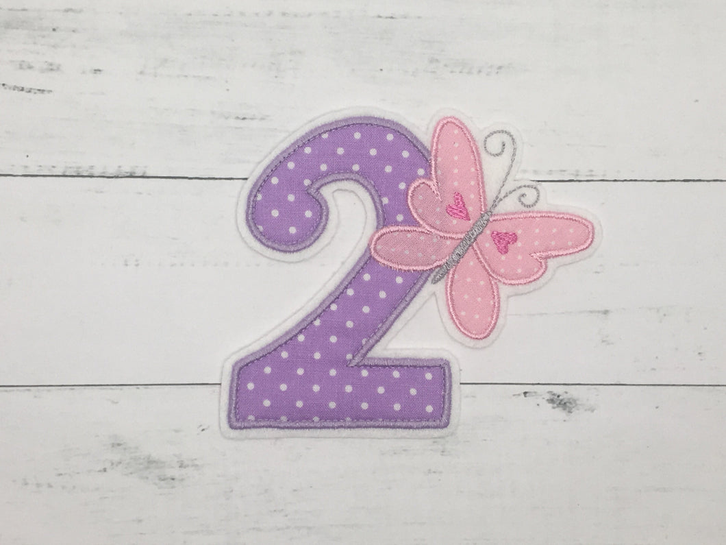Geburtstagszahl mit Schmetterling flieder/rosa, Zahl 1-6 möglich